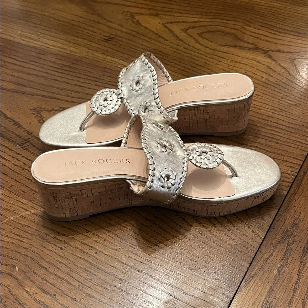Jack Rogers Jacks Leather Stacked Mid Wedge, size 9,‎ new